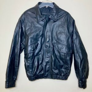 JOSHUA ROSS Soft LEATHER Bomber JACKET Mens Size Medium Black insulated zippered